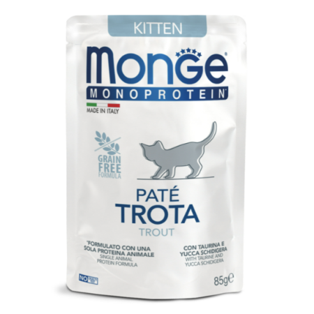 Вологий корм Monge Cat Monoprotein Kitten для кошенят з фореллю 85г Monge Вологий корм Monge Cat Monoprotein Kitten для кошенят з фореллю 85г Monge