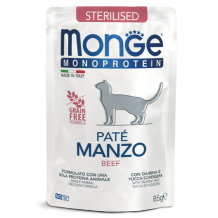 Вологий корм Monge Cat Monoprotein Sterilised для котів стерилізованих з яловичиною 85г Monge Вологий корм Monge Cat Monoprotein Sterilised для котів стерилізованих з яловичиною 85г Monge