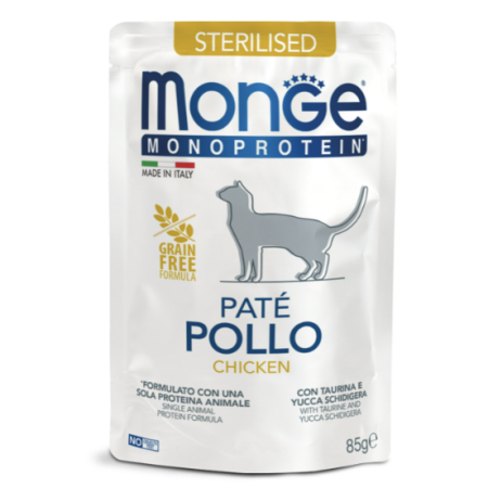 Вологий корм Monge Cat Monoprotein Sterilised для котів стерилізованих з куркою 85г Monge Вологий корм Monge Cat Monoprotein Sterilised для котів стерилізованих з куркою 85г Monge