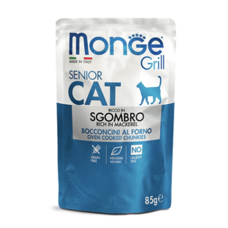 Вологий корм Monge Cat Grill Senior для котів літніх з скумбрією та макреллю 85г Monge Вологий корм Monge Cat Grill Senior для котів літніх з скумбрією та макреллю 85г Monge