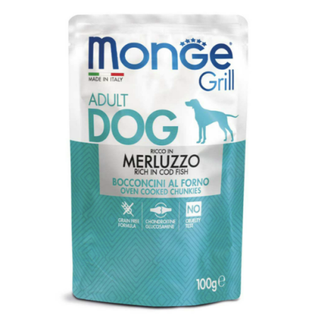Вологий корм Monge Dog Grill для собак з тріскою 100г Monge Вологий корм Monge Dog Grill для собак з тріскою 100г Monge
