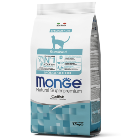 Сухий корм Monge Cat Monoprotein Sterilised для котів з тріскою для стерилізованих 1,5кг Monge Сухий корм Monge Cat Monoprotein Sterilised для котів з тріскою для стерилізованих 1,5кг Monge