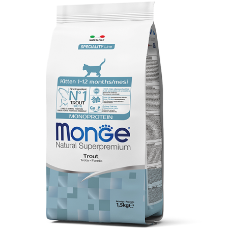 Сухий корм Monge Cat Monoprotein Kitten для кошенят з фореллю 1,5кг Monge Сухий корм Monge Cat Monoprotein Kitten для кошенят з фореллю 1,5кг Monge