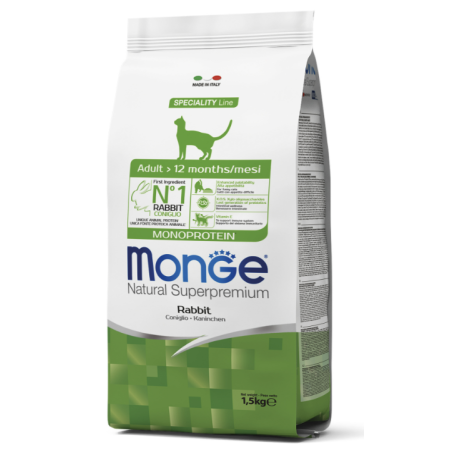 Сухий корм Monge Cat Monoprotein Adult для котів з кроликом 1,5кг Monge Сухий корм Monge Cat Monoprotein Adult для котів з кроликом 1,5кг Monge